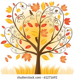Beautiful autumn tree with fall Leafs - vector illustration