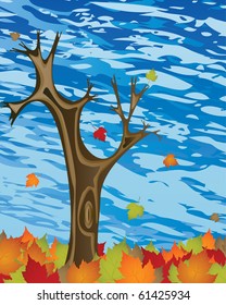 Beautiful autumn tree on wind