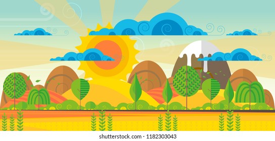 Beautiful autumn vector landscape illustration, artistic design background.