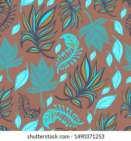 Beautiful autumn vector seamless pattern with colorful leaves. Perfectly for interior design, wall, kids, bedding, clothing, wrapping paper, bed linen, textile, fashion.