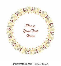 Beautiful autumn wreath with branches and leaves on a white background. Floral round frame.
