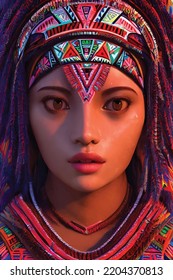Beautiful Aztec girl in national clothes.