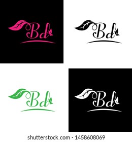 Beautiful B D etters with leaf. Handwriting, Signature, wedding, fashion, boutique, jewelry, botanical , floral logo creative Vector logo Design template