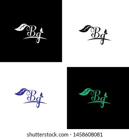 Beautiful B G letters with leaf. Handwriting, Signature, wedding, fashion, boutique, jewelry, botanical , floral logo creative Vector logo Design template