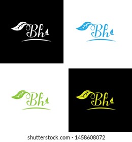 Beautiful B H letters with leaf. Handwriting, Signature, wedding, fashion, boutique, jewelry, botanical , floral logo creative Vector logo Design template