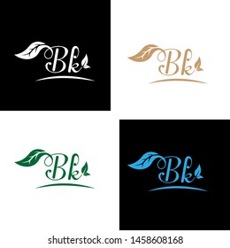 Beautiful B K letters with leaf. Handwriting, Signature, wedding, fashion, boutique, jewelry, botanical , floral logo creative Vector logo Design template