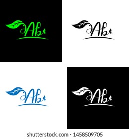 Beautiful A B letters with leaf. Handwriting, Signature, wedding, fashion, boutique, jewelry, botanical , floral logo creative Vector logo Design template