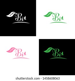 Beautiful B I  letters with leaf. Handwriting, Signature, wedding, fashion, boutique, jewelry, botanical , floral logo creative Vector logo Design template