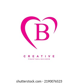 beautiful B logo design with pink love. letter B logo with heart. beauty logos. suitable for product promotion, business marketing, etc