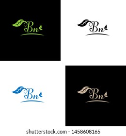 Beautiful B N letters with leaf. Handwriting, Signature, wedding, fashion, boutique, jewelry, botanical , floral logo creative Vector logo Design template