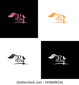 Beautiful B Q letters with leaf. Handwriting, Signature, wedding, fashion, boutique, jewelry, botanical , floral logo creative Vector logo Design template