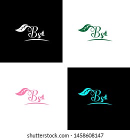 Beautiful B S letters with leaf. Handwriting, Signature, wedding, fashion, boutique, jewelry, botanical , floral logo creative Vector logo Design template