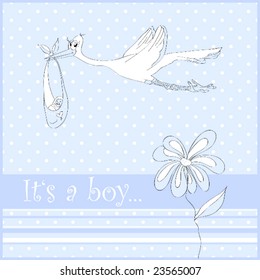 Beautiful baby announcement with stork -boy