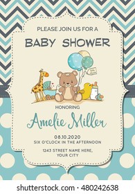 Beautiful Baby Boy Shower Card With Toys, Vector Format