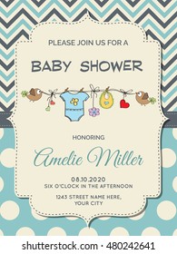 Beautiful baby boy shower card, vector format