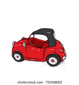 Beautiful baby car. Vector illustration. Nice car. Vintage car. Picture for postcard or poster, print.