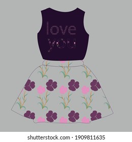 Beautiful baby dress with flowers on gray background.