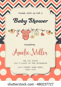 Beautiful baby girl shower card, vector format