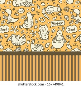 Beautiful  baby invitation card with doodle birds. eps10