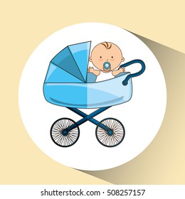 beautiful baby on pram blue design vector illustration eps 10