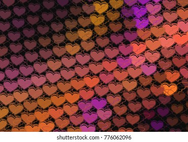 Beautiful background with an abstract pattern of flying hearts. Design element for greeting cards, book covers, title backgrounds. Vector clip art