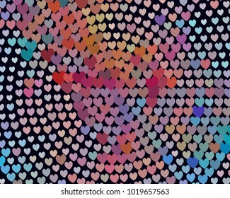 Beautiful background with an abstract pattern of hearts. The layout for greeting cards, Valentine Day cards, labels, tags, banners, flyers, ads. Vector clip art.