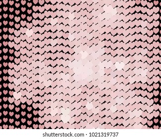 Beautiful background with an abstract pattern of hearts. The layout for greeting cards, Valentine Day cards, labels, tags, banners, flyers, ads. Vector clip art.