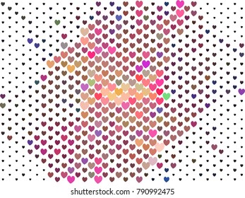Beautiful background with an abstract pattern of hearts. The layout for greeting cards, Valentine Day cards, labels, tags, banners, flyers, ads. Vector clip art.
