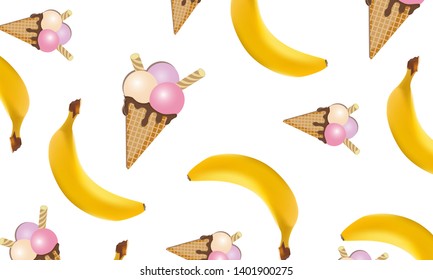 Beautiful Background with banana and ice cream. Vector illustration for website , posters,ads, coupons, promotional material. - Images vectorielles