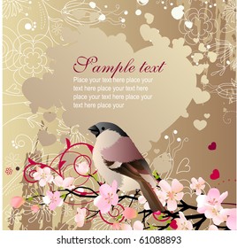 Beautiful background with bird in blossoming tree