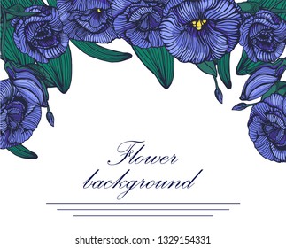 beautiful background with blooming flowers, vector illustration, hand drawing