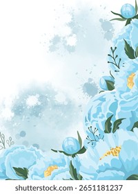 Beautiful background with blue flowers and artistic splash brush strokes, ideal for wedding, greeting cards, posters, or elegant decorative design