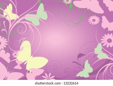 beautiful background with butterfly and flowers