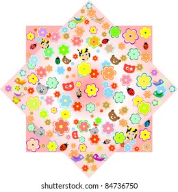 beautiful background with cartoon animals and flowers wallpaper. vector