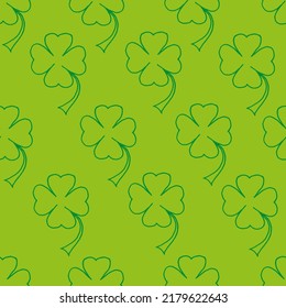 Beautiful background of clover drawn with a green marker on green paper. Seamless nature pattern. Print for bed linen. Saint Patrick's day concept. St. Patrick's background. 