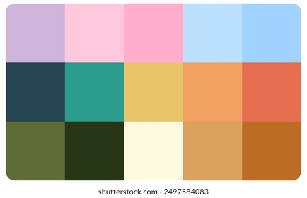 Beautiful Background, Beautiful Color Scheme has Fifteen colors, a color swatch, catalog samples, and a trendy multi-color palette. Vector illustration