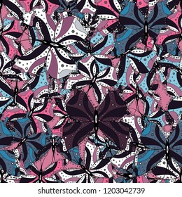 Beautiful background of colorful butterflies. Abstract seamless pattern for clothes, boys, girls, wallpaper. Vector. Hand-drawn illustration.