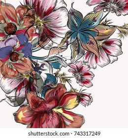Beautiful background  with colorful hand drawn flowers