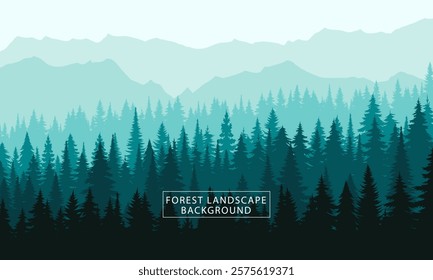 Beautiful background with coniferous forest and mountains. Vector illustration.