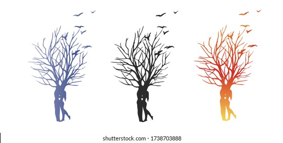 beautiful background with copy space , kissing couple near the tree, sunset kissing wallpapers