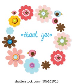 beautiful background with decorative flowers circle PR and birds on a white background with the words thank you