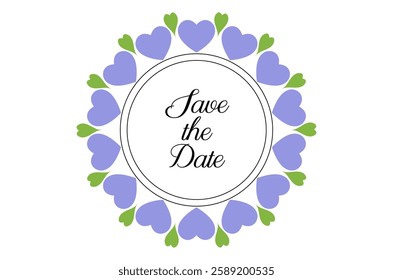 Beautiful background design concept of Save the Date with purple hearts and leaves isolated on white background - vector illustration