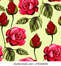 Beautiful background with elegant roses. Seamless hand-drawn floral pattern.