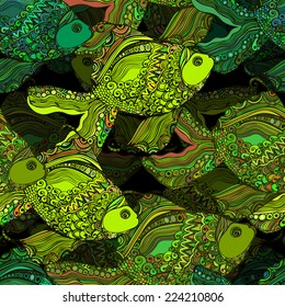 beautiful background with an endless river fish. The template can be used for packaging, printing on cups, bags, wallpaper, textiles.