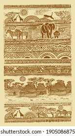 Beautiful background in ethnic African style with ornaments and animals