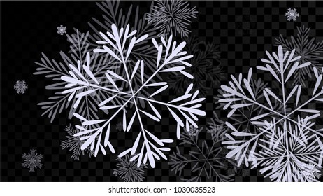 Beautiful Background with Falling Snowflakes. 
Element of Design with Snow for a Postcard, Invitation Card, Banner, Flyer. Vector Falling Snowflakes. Vector Snowflakes Background
