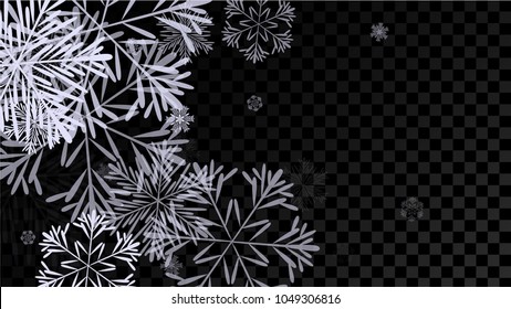 Beautiful Background with Falling Snowflakes. 
Element of Design with Snow for a Postcard, Invitation Card, Banner, Flyer. Vector Falling Snowflakes. Vector Snowflakes Background