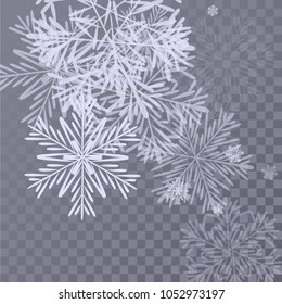 Beautiful Background with Falling Snowflakes. 
Element of Design with Snow for a Postcard, Invitation Card, Banner, Flyer. Vector Falling Snowflakes. Vector Snowflakes Background