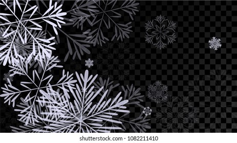 Beautiful Background with Falling Snowflakes. 
Element of Design with Snow for a Postcard, Invitation Card, Banner, Flyer. Vector Falling Snowflakes. Vector Snowflakes Background