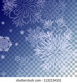 Beautiful Background with Falling Snowflakes. 
Element of Design with Snow for a Postcard, Invitation Card, Banner, Flyer. Vector Falling Snowflakes. Vector Snowflakes Background